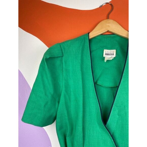 Vintage Leslie Fay Blazer Womens Size 8 Short Sleeve Green Belt Jacket Suit USA - Picture 4 of 7